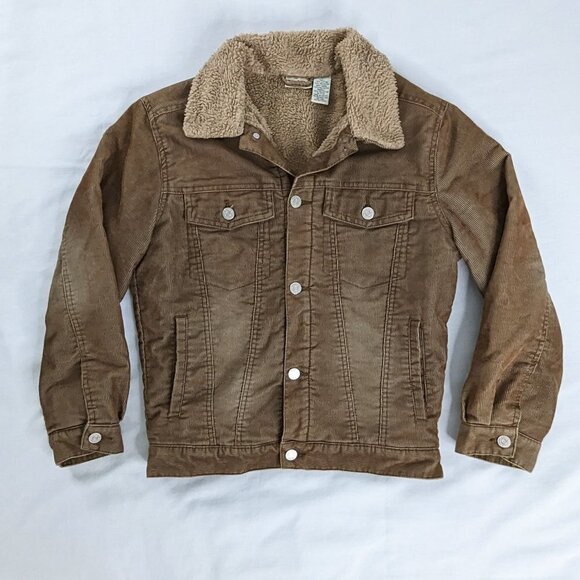 VTG Brown Corduroy Tan Sherpa Lined Trucker Jacket Y2k - Picture 1 of 6